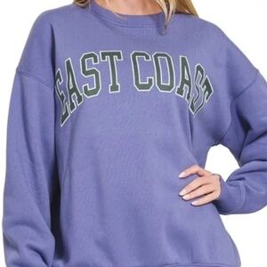 Zenana EAST COAST" PRINTED FLEECE ROUND NECK SWEATSHIRTS Marlin Blue